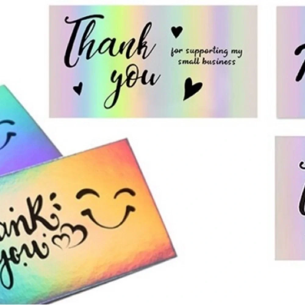 50pcs/pack Thank You cards for business holographic mini rainbow 3.5 x 2 in New